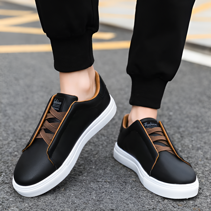 Men's Slip On Sneakers Leather-Look with Elastic Straps