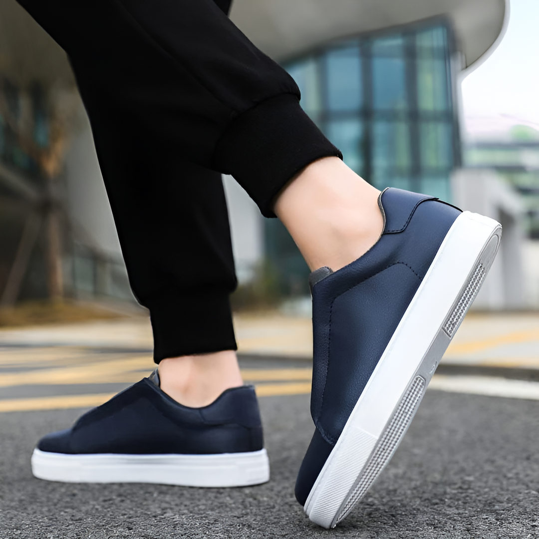Men's Slip On Sneakers Leather-Look with Elastic Straps