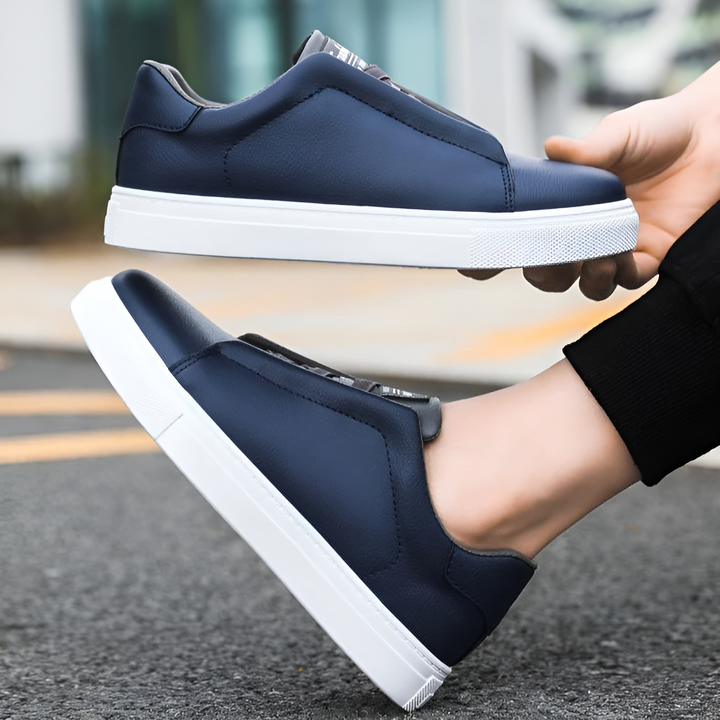 Men's Slip On Sneakers Leather-Look with Elastic Straps