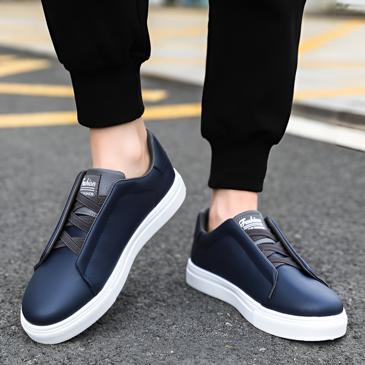 Men's Slip On Sneakers Leather-Look with Elastic Straps