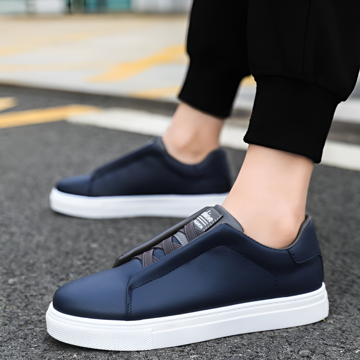 Men's Slip On Sneakers Leather-Look with Elastic Straps