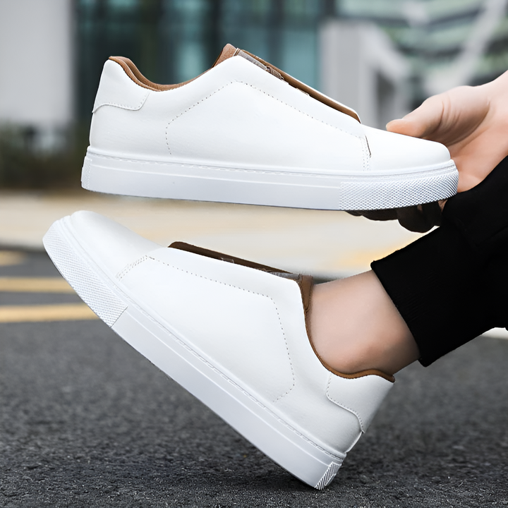 Men's Slip On Sneakers Leather-Look with Elastic Straps