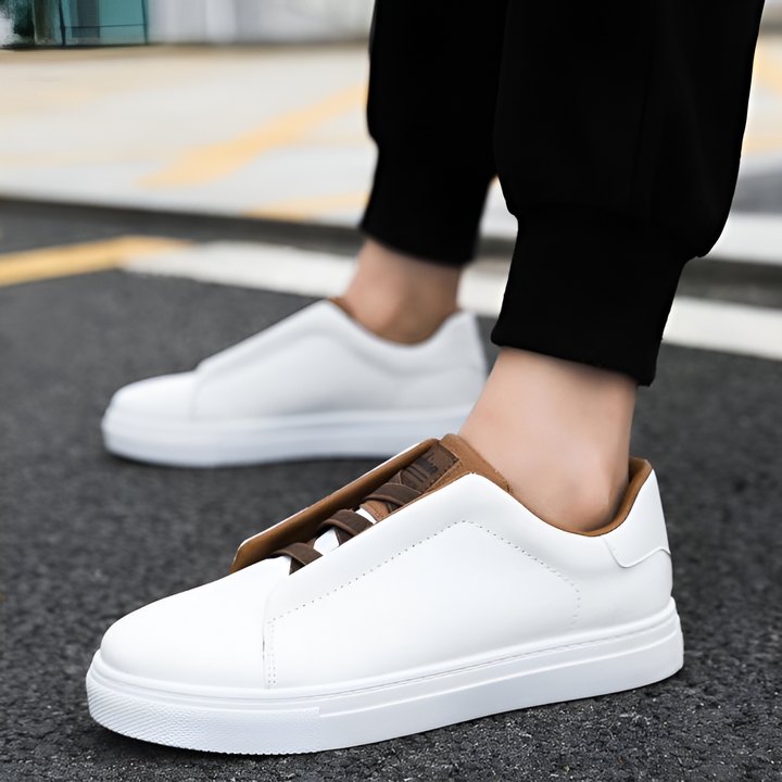 Men's Slip On Sneakers Leather-Look with Elastic Straps