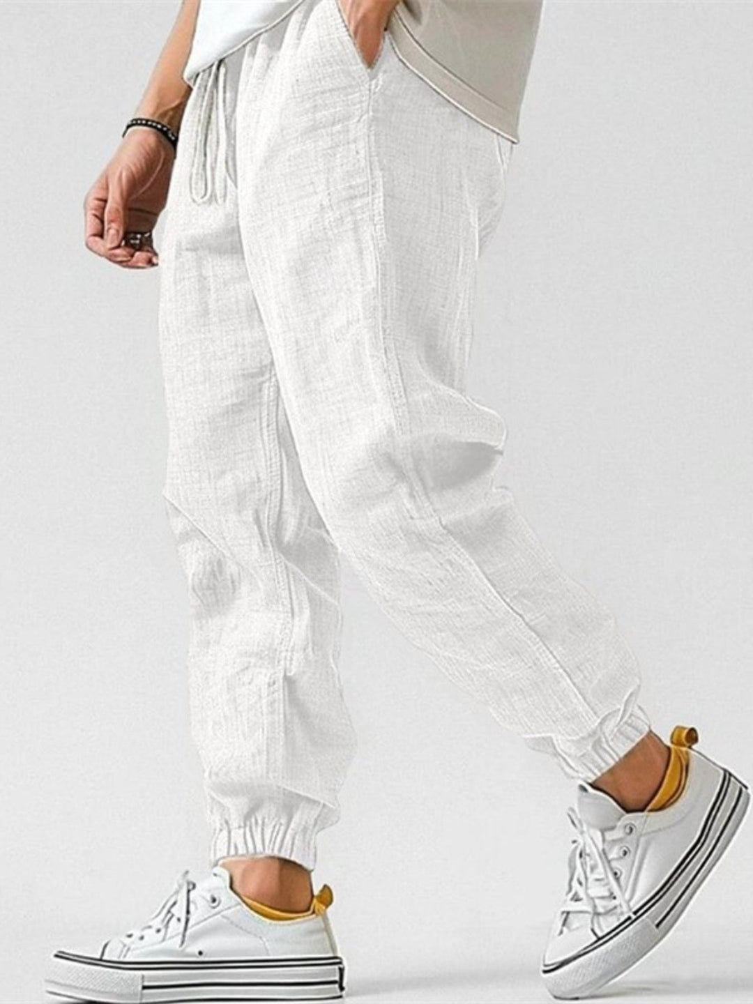 Men's Summer Linen Pants Joggers with Drawstring Waist