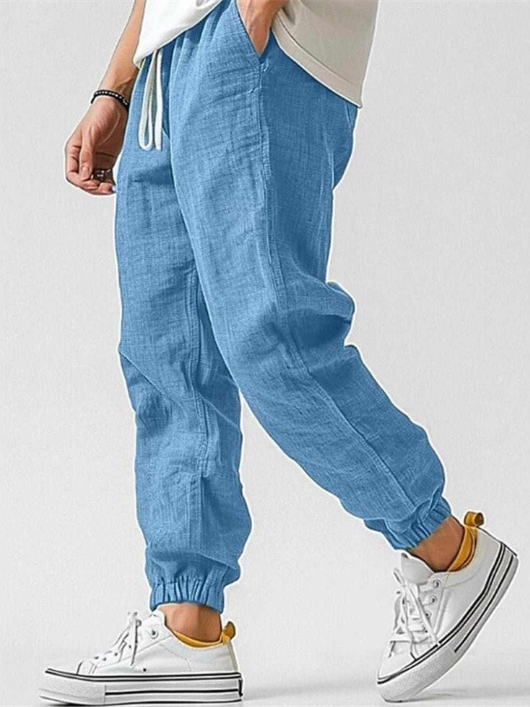 Men's Summer Linen Pants Joggers with Drawstring Waist