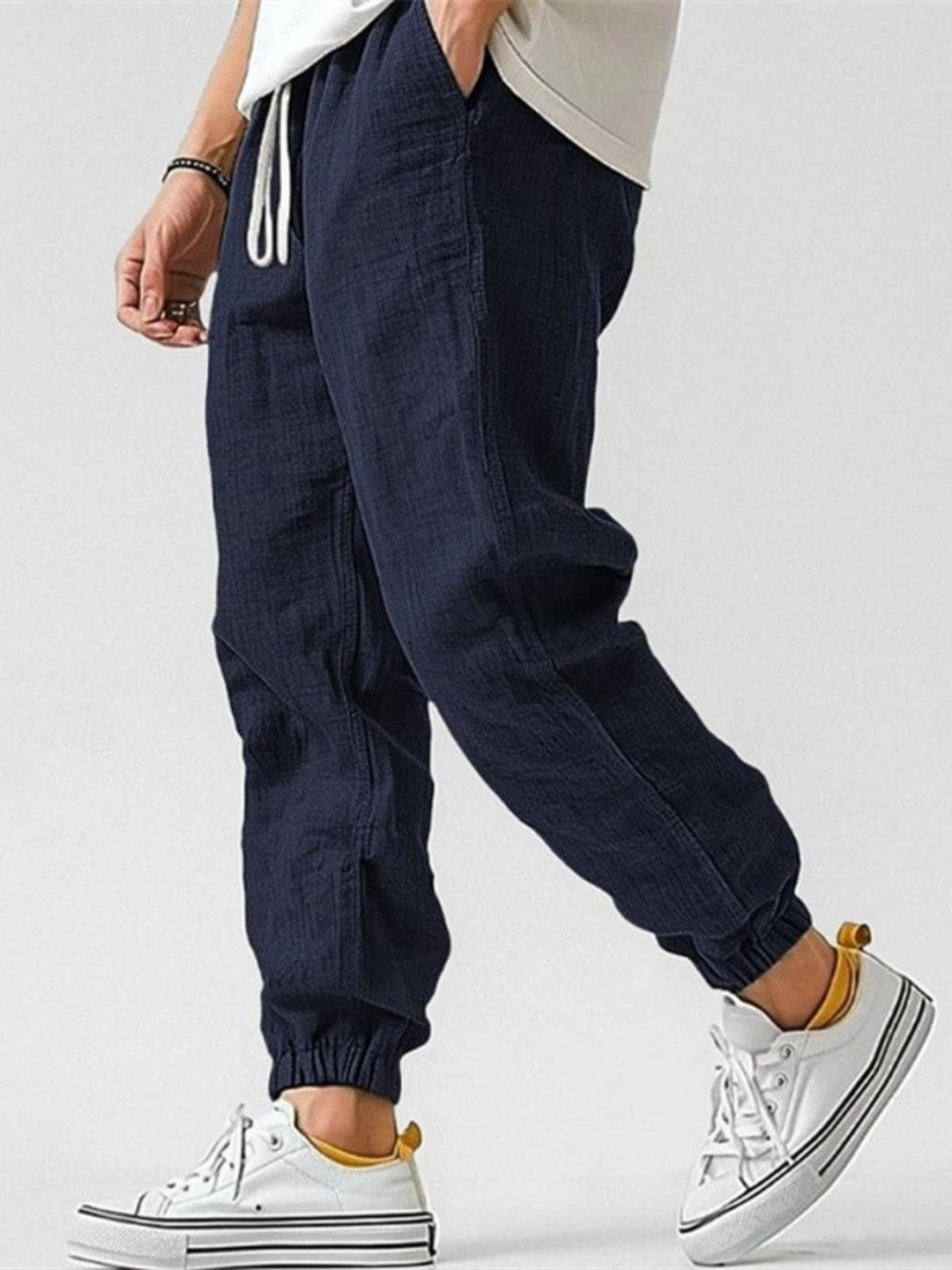 Men's Summer Linen Pants Joggers with Drawstring Waist