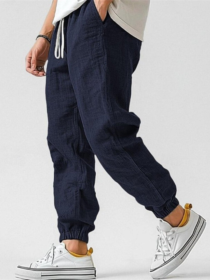 Men's Summer Linen Pants Joggers with Drawstring Waist