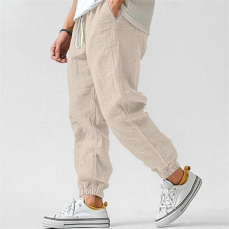Men's Summer Linen Pants Joggers with Drawstring Waist