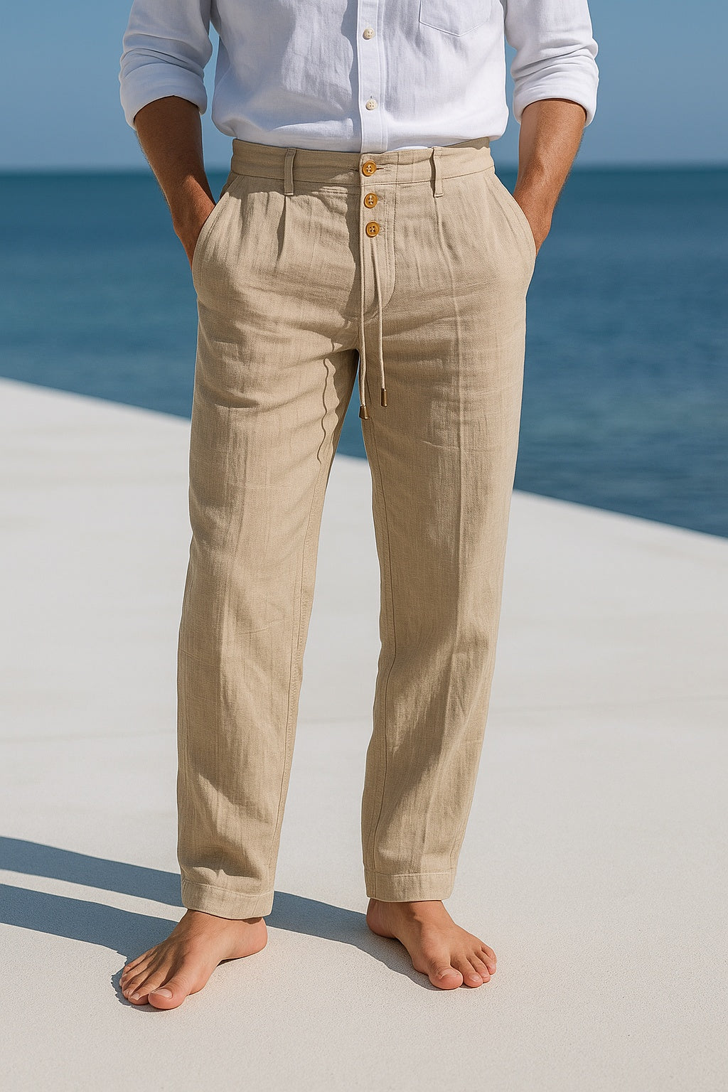 Men's Summer Linen Pants with Drawstring Waist