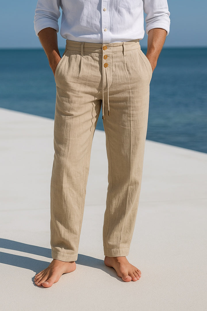Men's Summer Linen Pants with Drawstring Waist