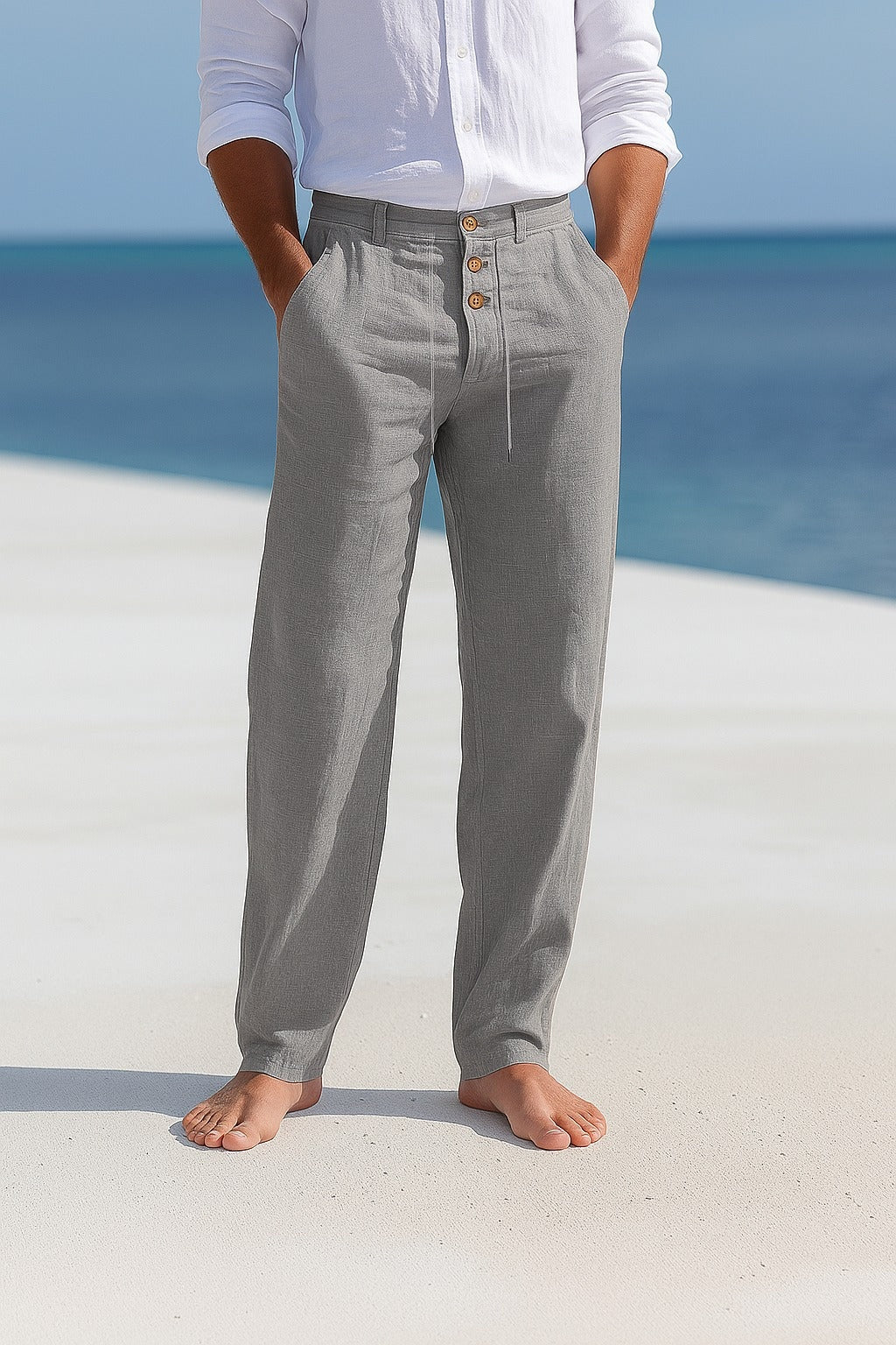 Men's Summer Linen Pants with Drawstring Waist