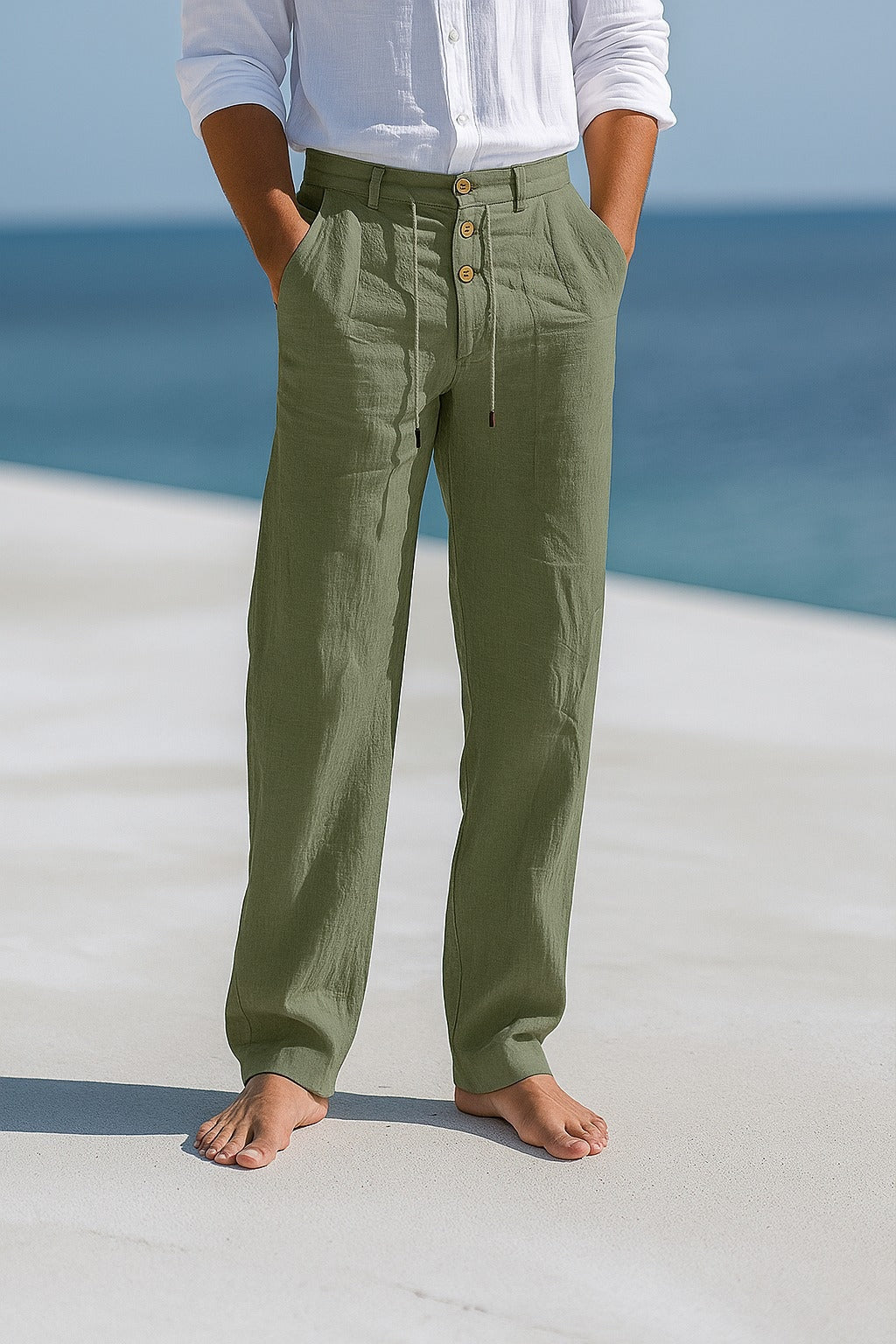 Men's Summer Linen Pants with Drawstring Waist