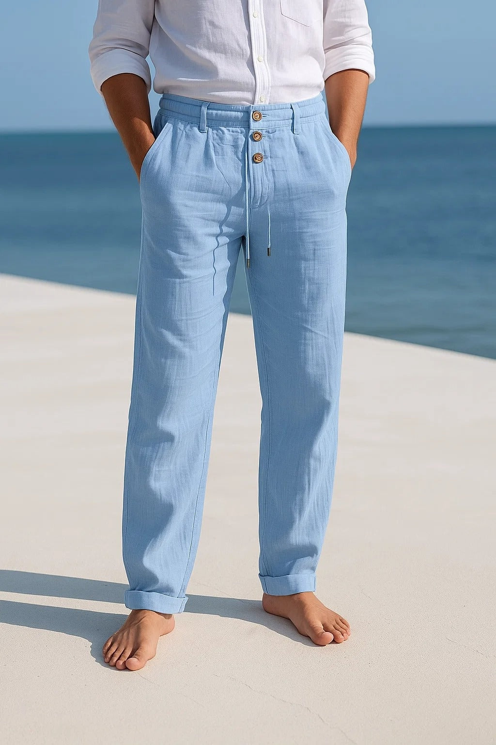 Men's Summer Linen Pants with Drawstring Waist