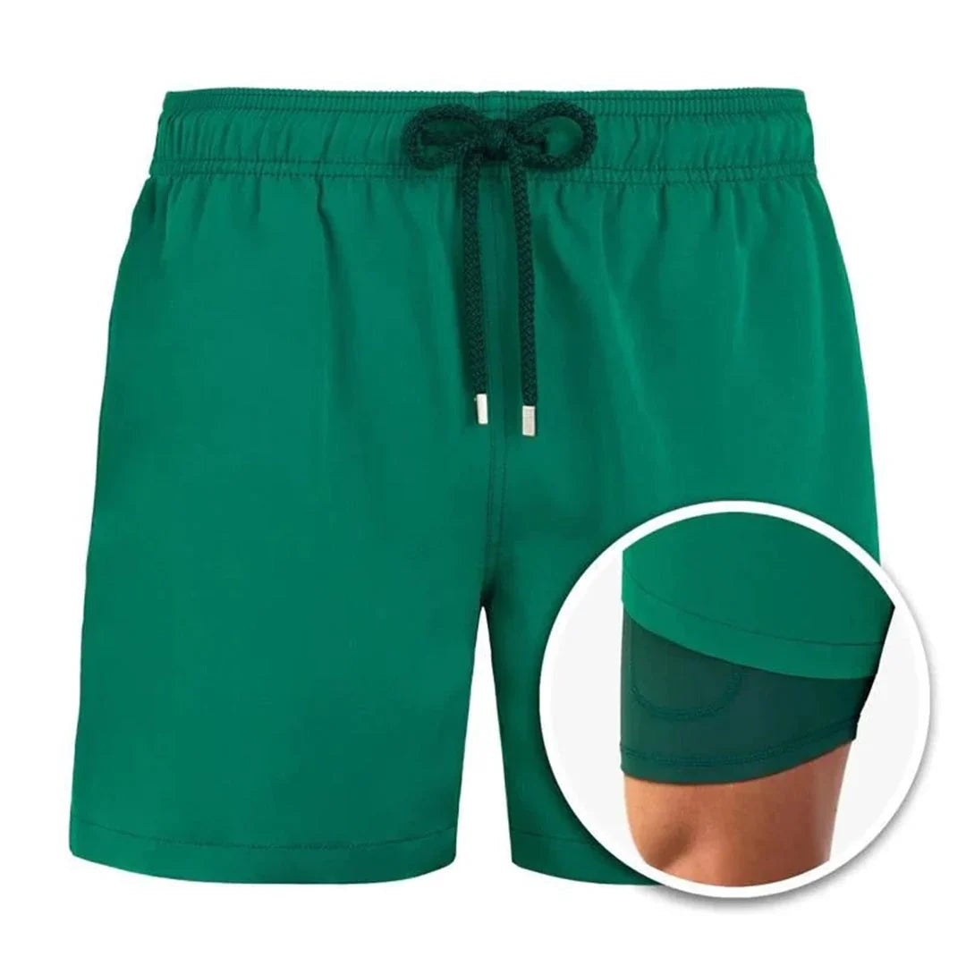 Men's Swim Shorts Tropical Leaf Print with Drawstring