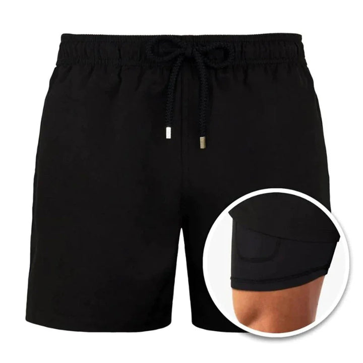 Men's Swim Shorts Tropical Leaf Print with Drawstring