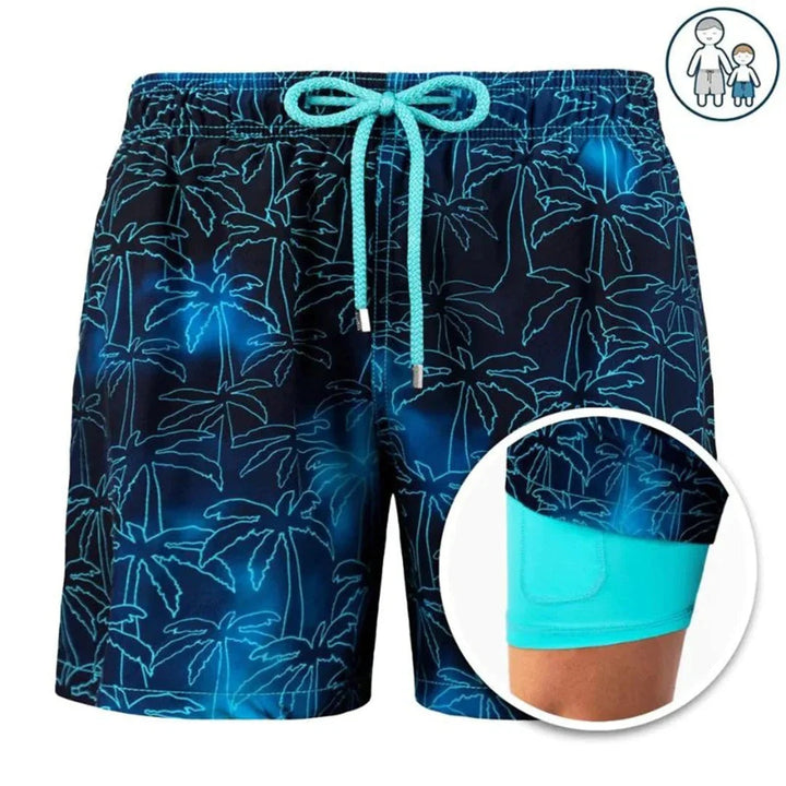 Men's Swim Shorts Tropical Leaf Print with Drawstring