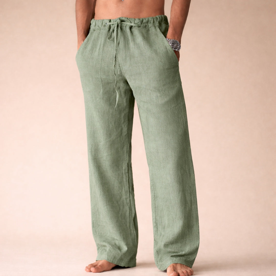 Men's Wide Leg Linen Pants with Drawstring Waist