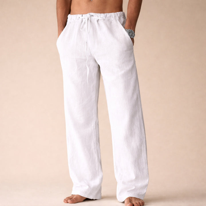 Men's Wide Leg Linen Pants with Drawstring Waist