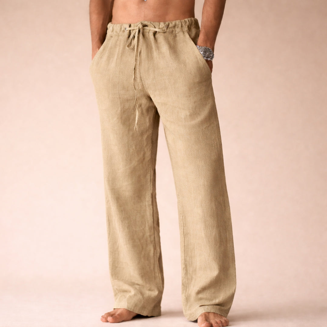 Men's Wide Leg Linen Pants with Drawstring Waist