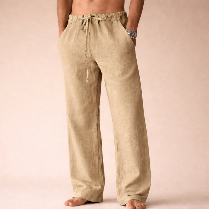Men's Wide Leg Linen Pants with Drawstring Waist