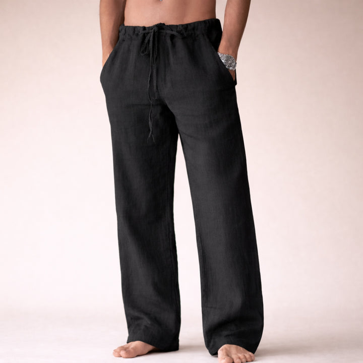 Men's Wide Leg Linen Pants with Drawstring Waist