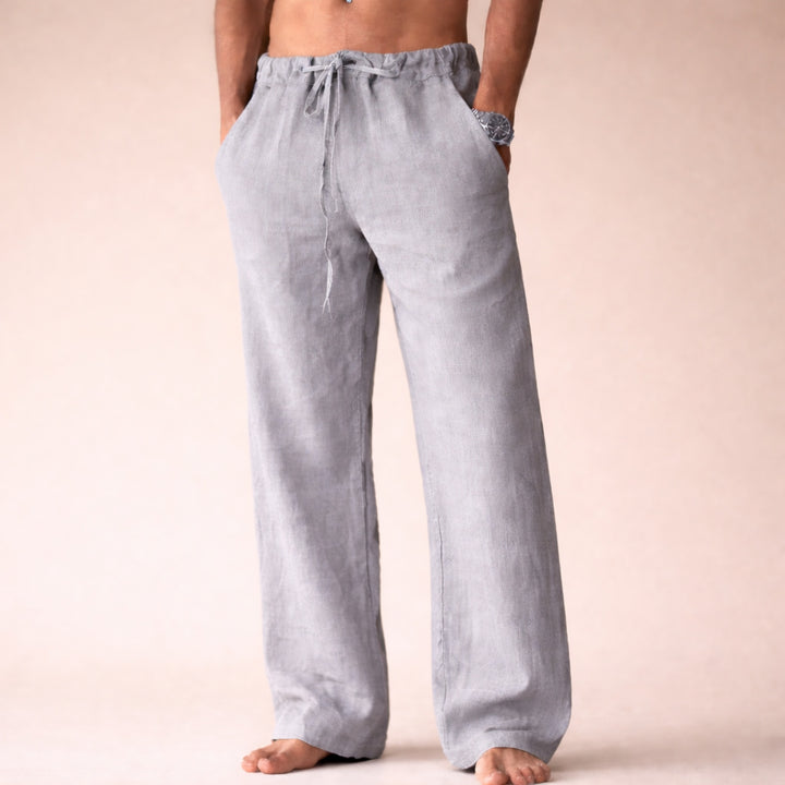 Men's Wide Leg Linen Pants with Drawstring Waist