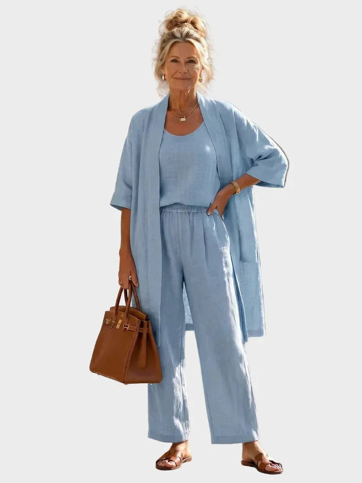Women's 3 Piece Linen Co Ord Set with Wide Leg Pants