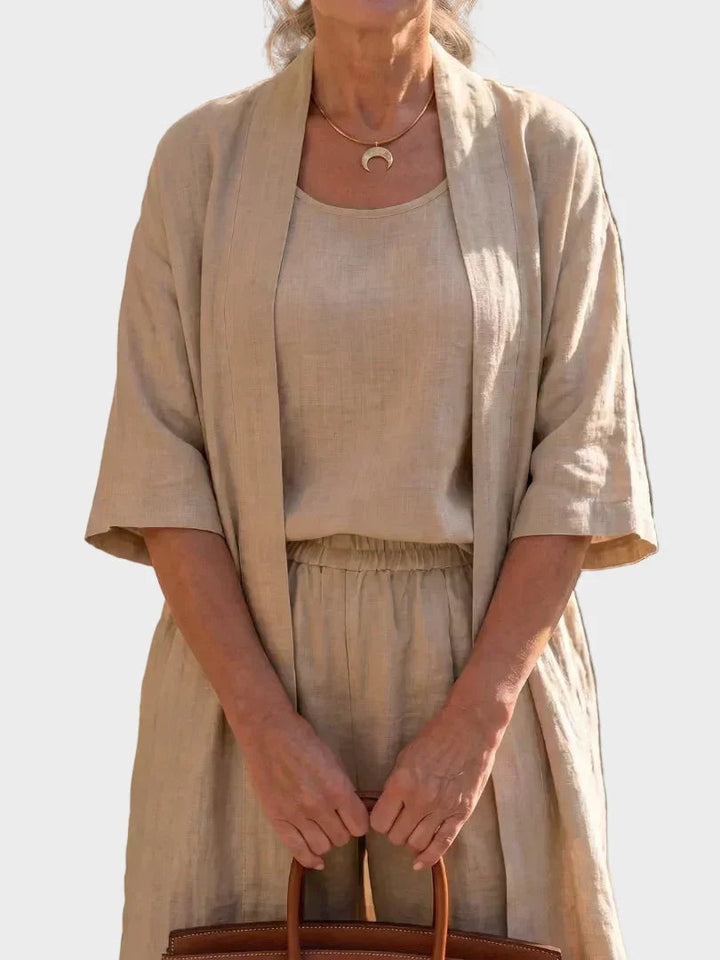 Women's 3 Piece Linen Co Ord Set with Wide Leg Pants