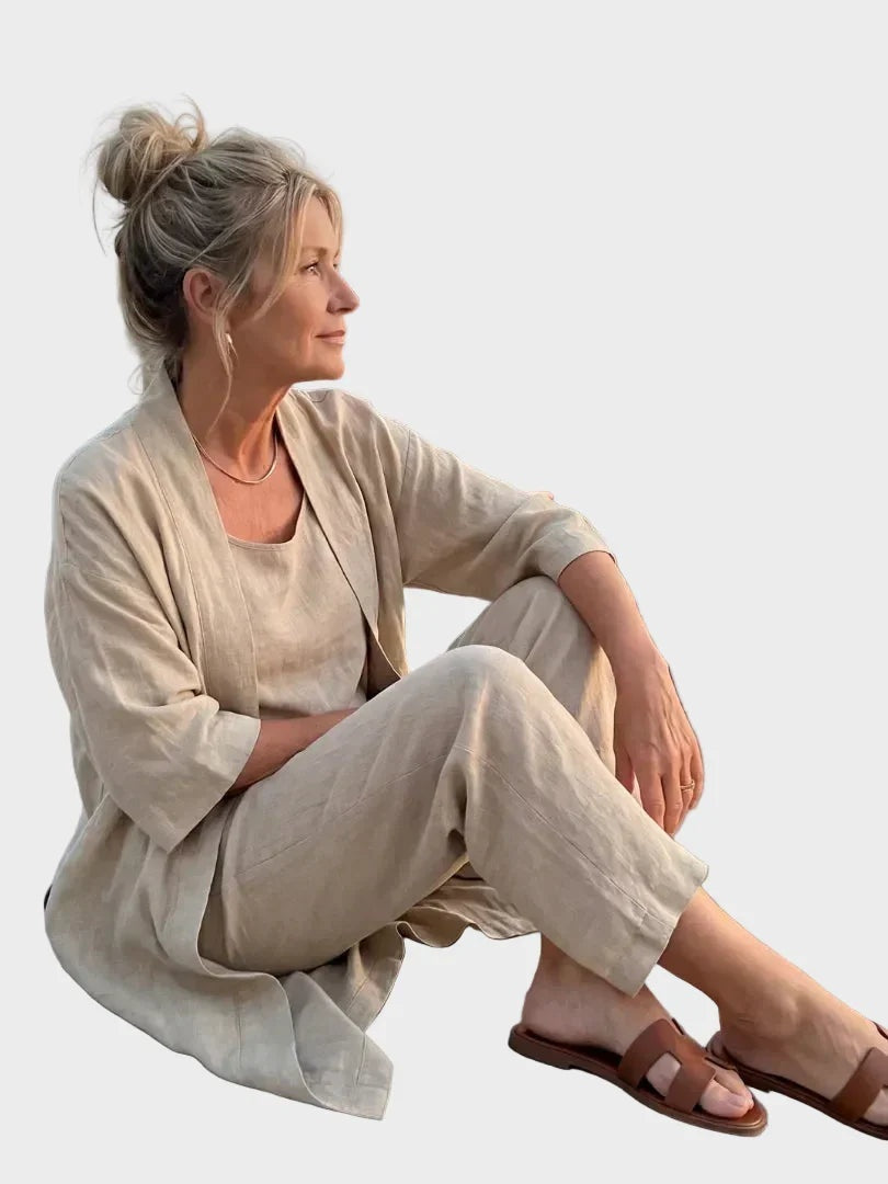 Women's 3 Piece Linen Co Ord Set with Wide Leg Pants