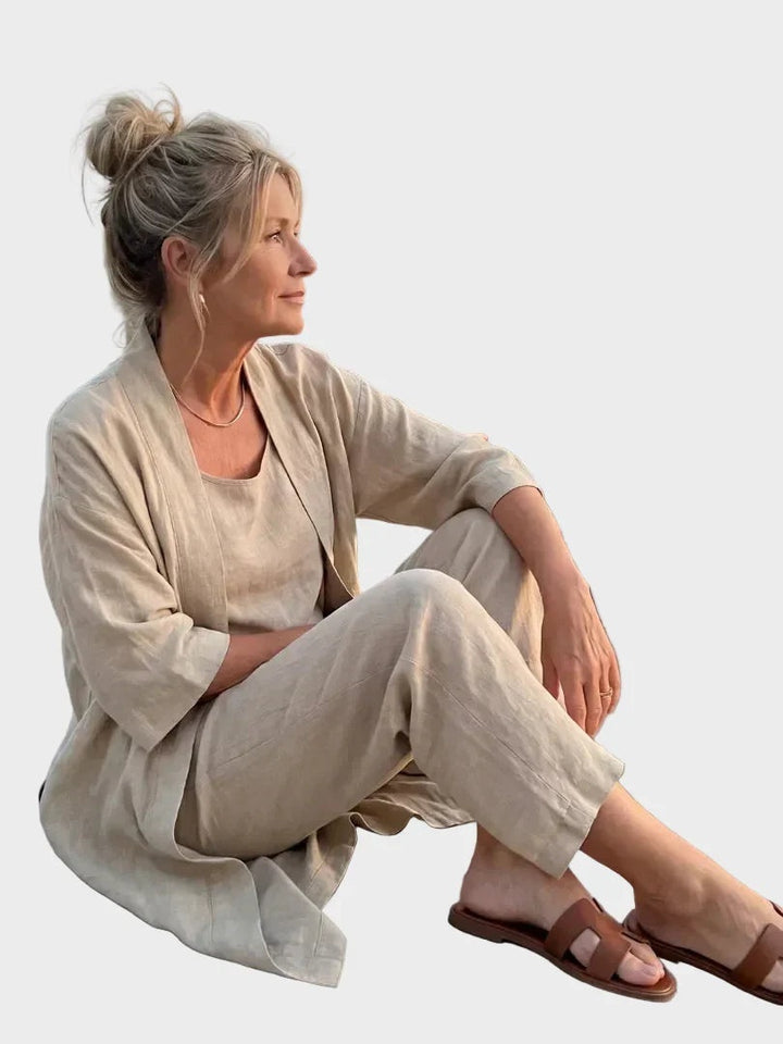 Women's 3 Piece Linen Co Ord Set with Wide Leg Pants