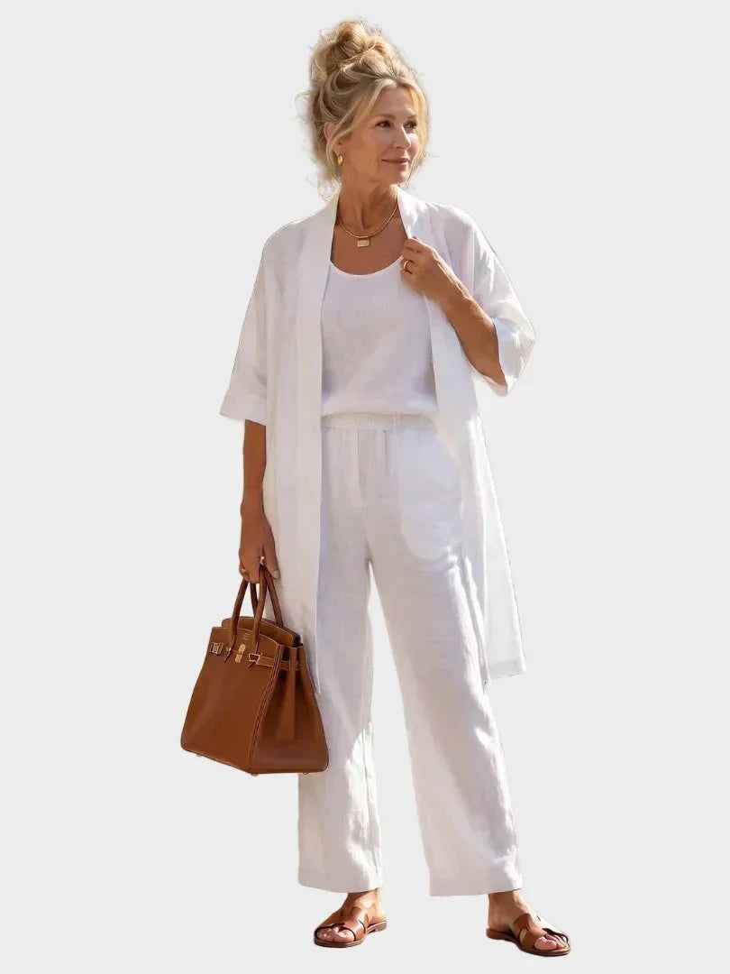 Women's 3 Piece Linen Co Ord Set with Wide Leg Pants
