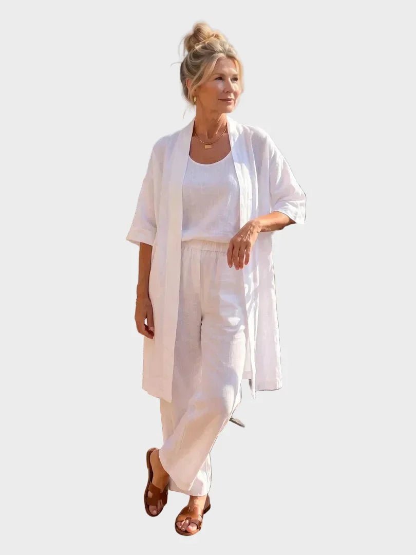 Women's 3 Piece Linen Co Ord Set with Wide Leg Pants
