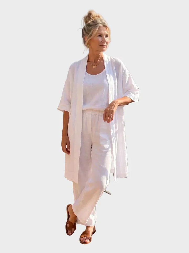 Women's 3 Piece Linen Co Ord Set with Wide Leg Pants