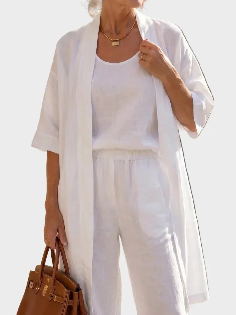Women's 3 Piece Linen Co Ord Set with Wide Leg Pants