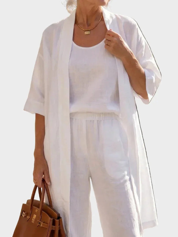 Women's 3 Piece Linen Co Ord Set with Wide Leg Pants