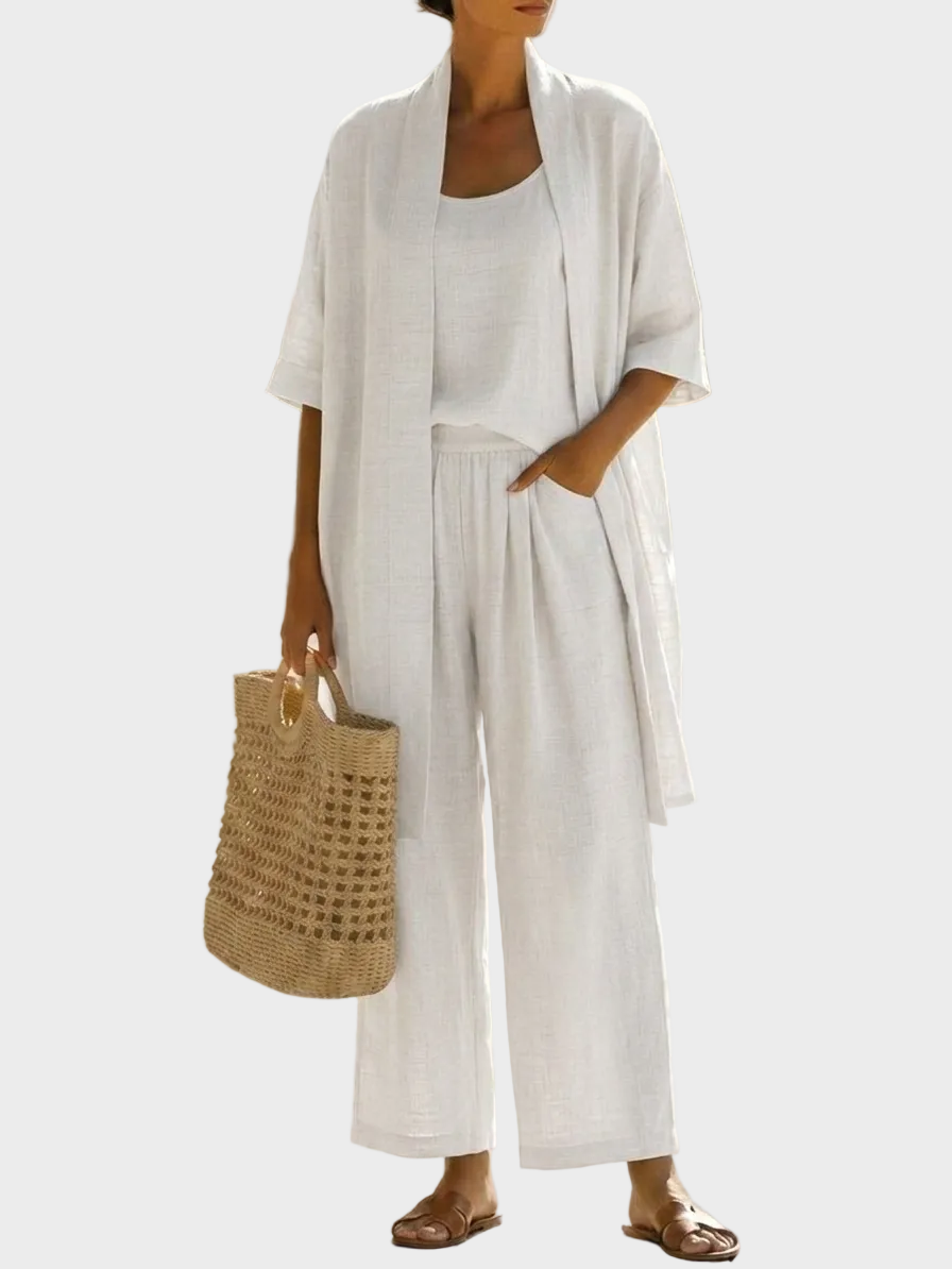 Women's 3 Piece Linen Co Ord Set with Wide Leg Pants
