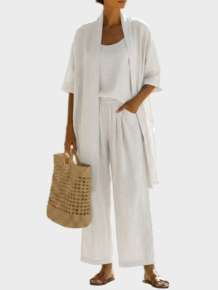 Women's 3 Piece Linen Co Ord Set with Wide Leg Pants
