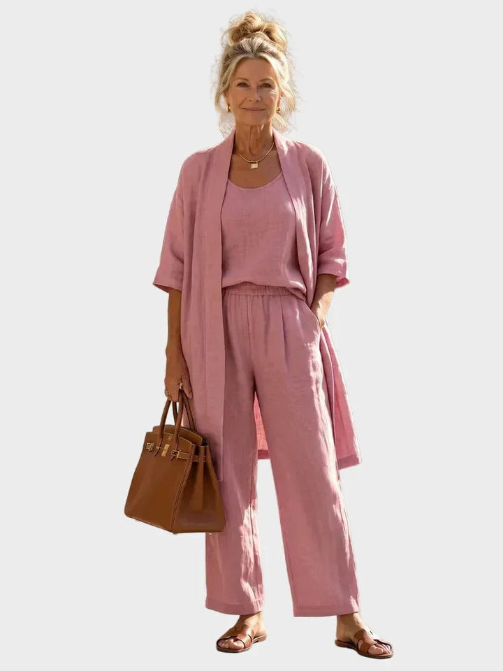 Women's 3 Piece Linen Co Ord Set with Wide Leg Pants
