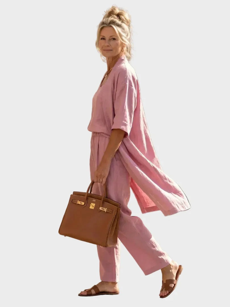 Women's 3 Piece Linen Co Ord Set with Wide Leg Pants