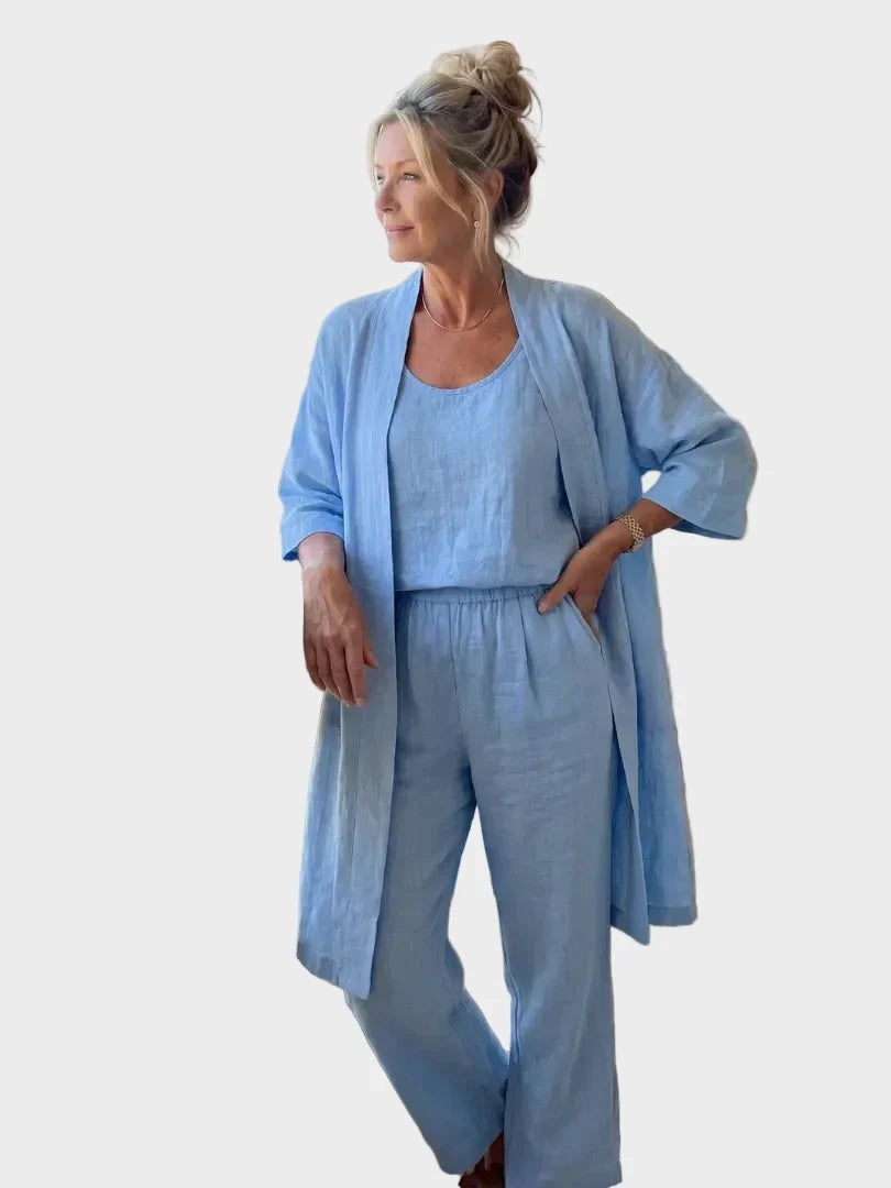 Women's 3 Piece Linen Co Ord Set with Wide Leg Pants