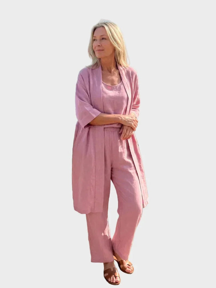 Women's 3 Piece Linen Co Ord Set with Wide Leg Pants