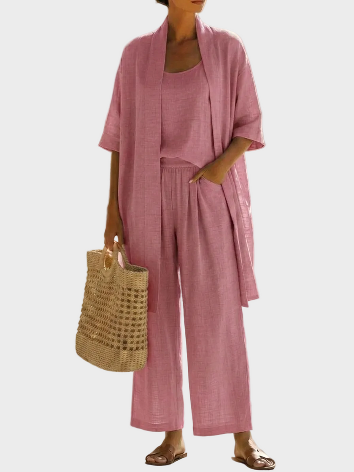 Women's 3 Piece Linen Co Ord Set with Wide Leg Pants
