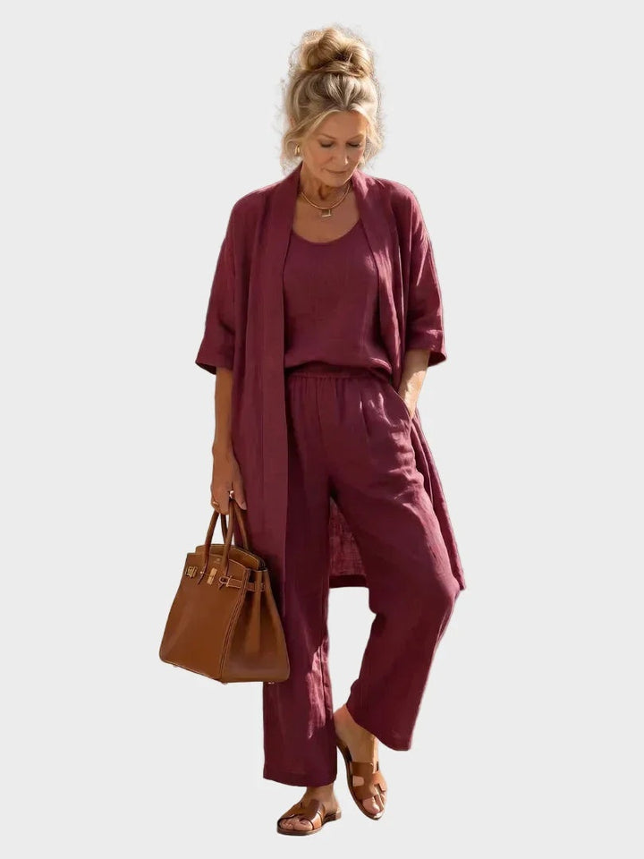 Women's 3 Piece Linen Co Ord Set with Wide Leg Pants