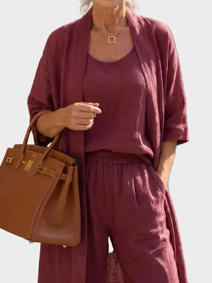 Women's 3 Piece Linen Co Ord Set with Wide Leg Pants