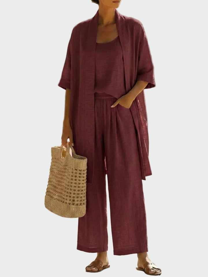 Women's 3 Piece Linen Co Ord Set with Wide Leg Pants