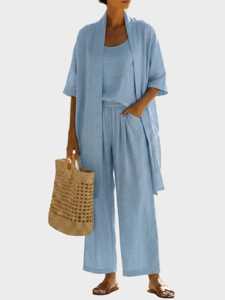 Women's 3 Piece Linen Co Ord Set with Wide Leg Pants
