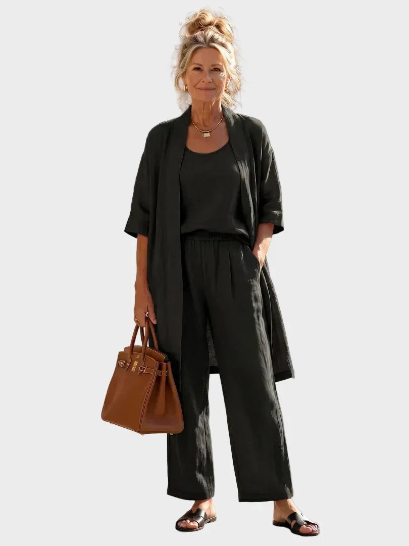 Women's 3 Piece Linen Co Ord Set with Wide Leg Pants