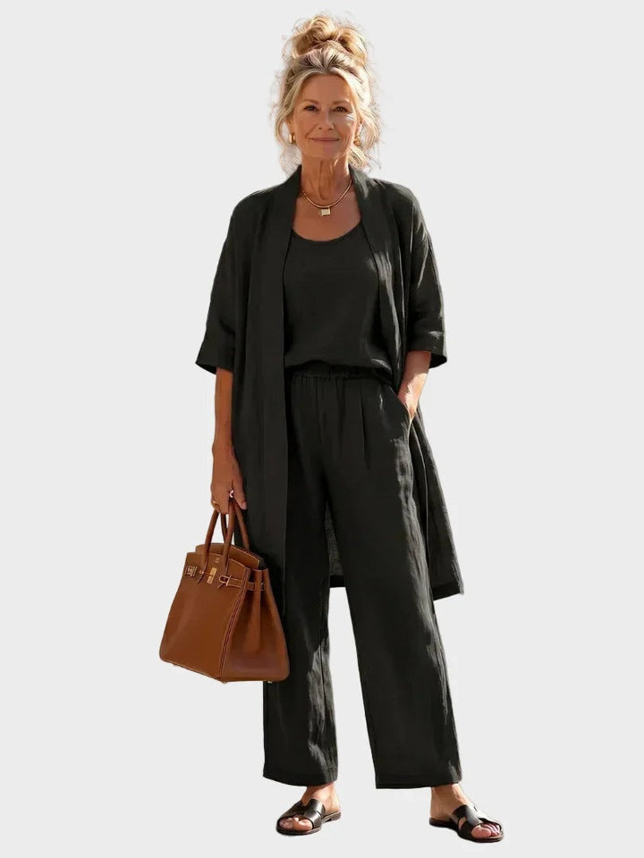 Women's 3 Piece Linen Co Ord Set with Wide Leg Pants