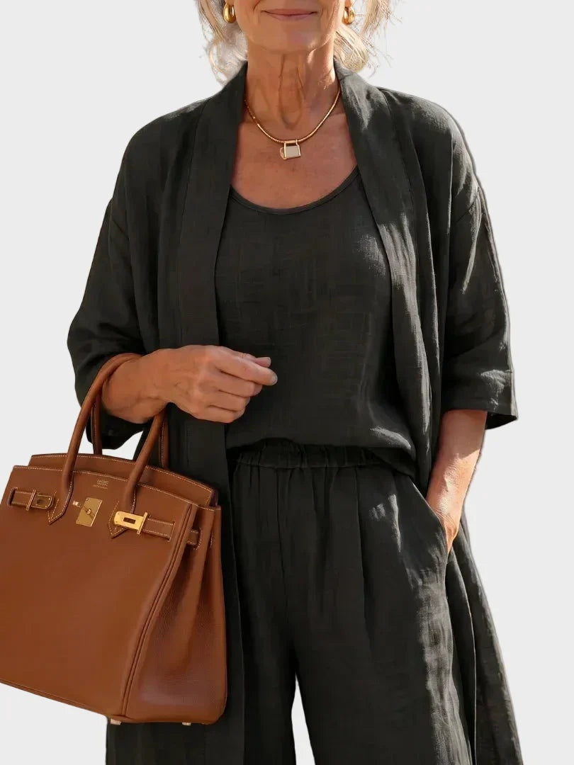 Women's 3 Piece Linen Co Ord Set with Wide Leg Pants