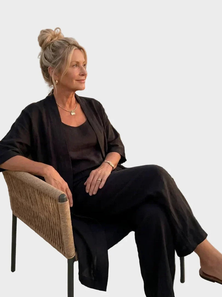 Women's 3 Piece Linen Co Ord Set with Wide Leg Pants